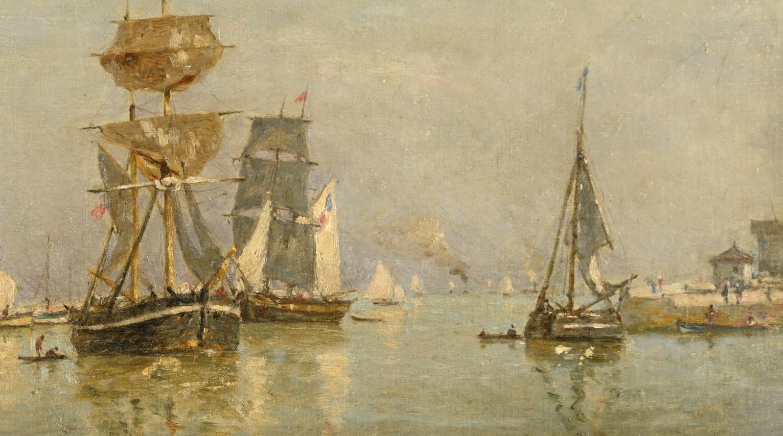 Louis-Alexandre DUBOURG (1821 - 1891)
 Voilier en rade d'Honfleur
Oil on canvas
Painting dimensions: 33 x 55 cm
Framed dimensions: 47.5 x 70 cm
Signed lower right
Provenance:
- Galerie Tuffier, Les Andelys
- Private collection, Paris region
Painting