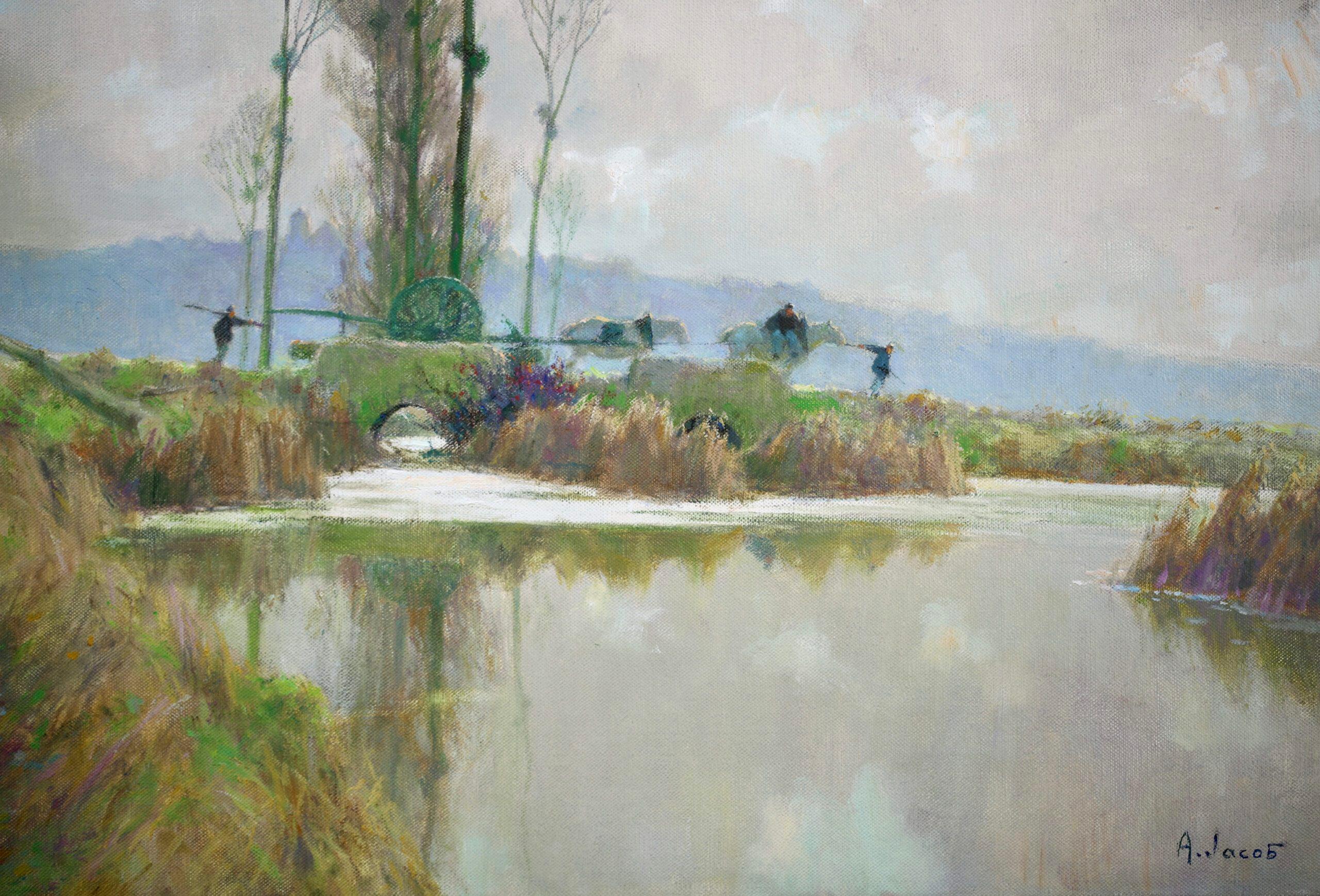 Avant Printemps au Marais - Paysage fluvial impressionniste de Alexandre Jacob en vente 4