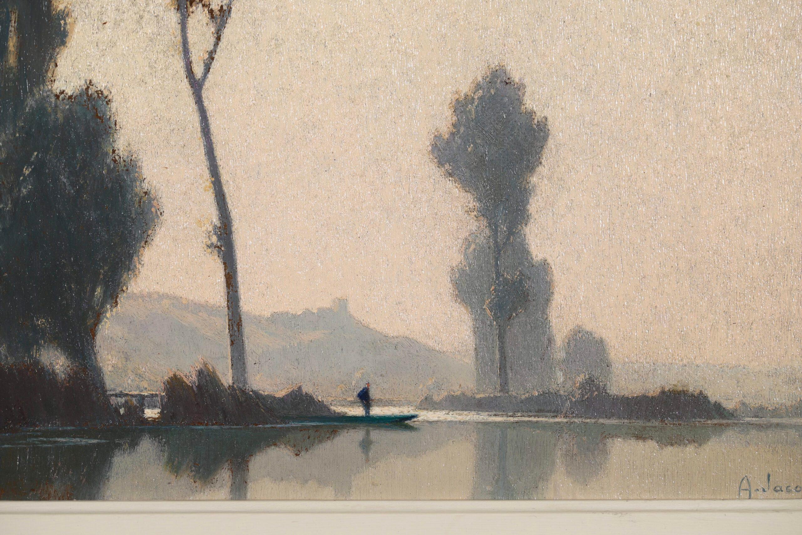 Buee Matinale - Pittura a olio impressionista con paesaggio fluviale di Alexandre Jacob 1