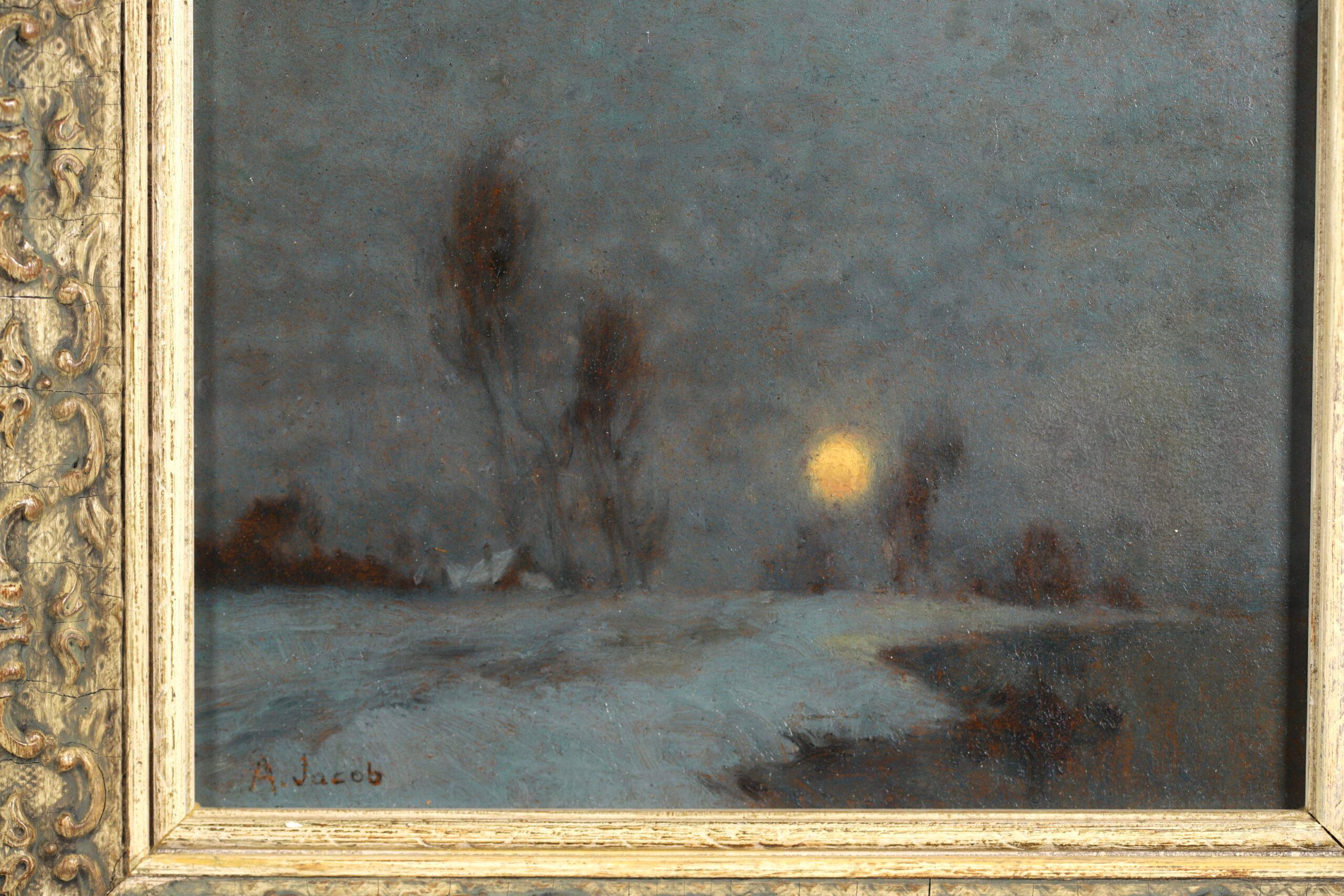 Crepescule - Au Bord de la Seine - Paysage impressionniste Huile - Alexandre Jacob en vente 1
