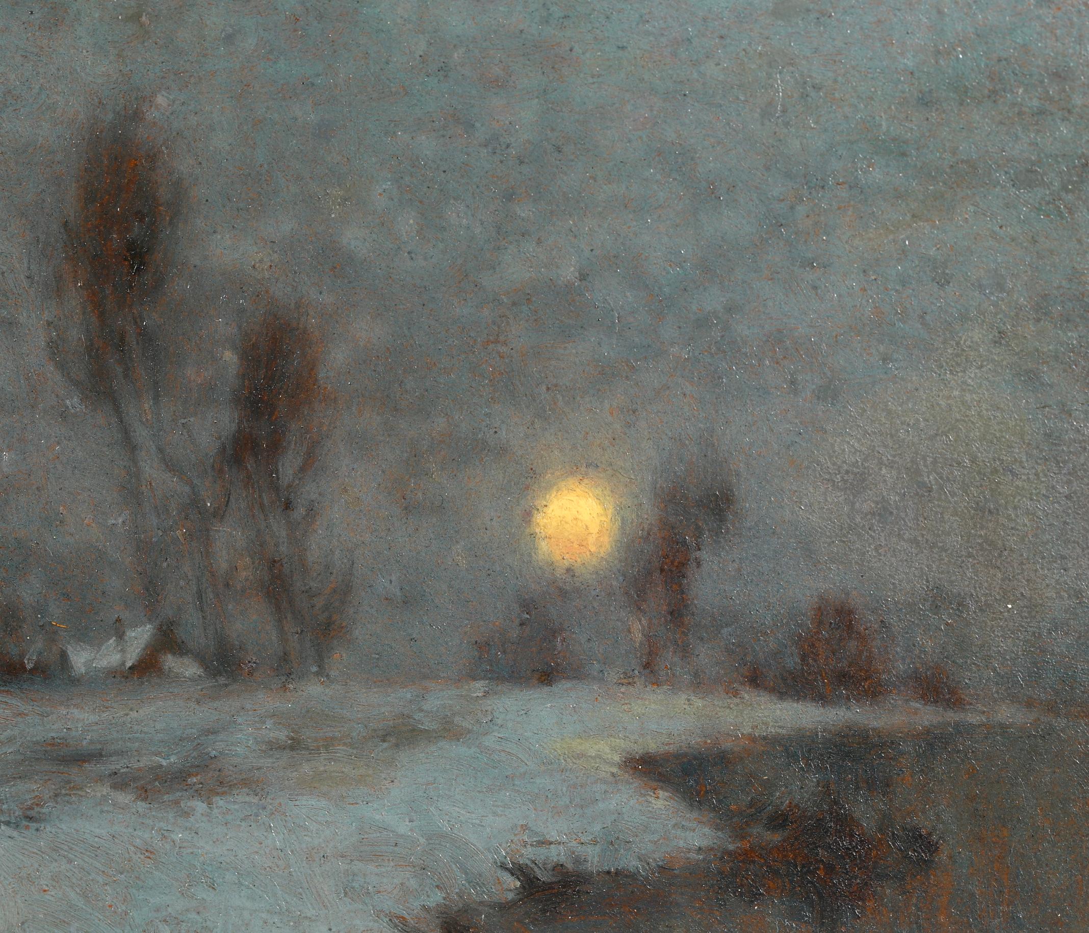 Crepescule - Au Bord de la Seine - Paysage impressionniste Huile - Alexandre Jacob en vente 3