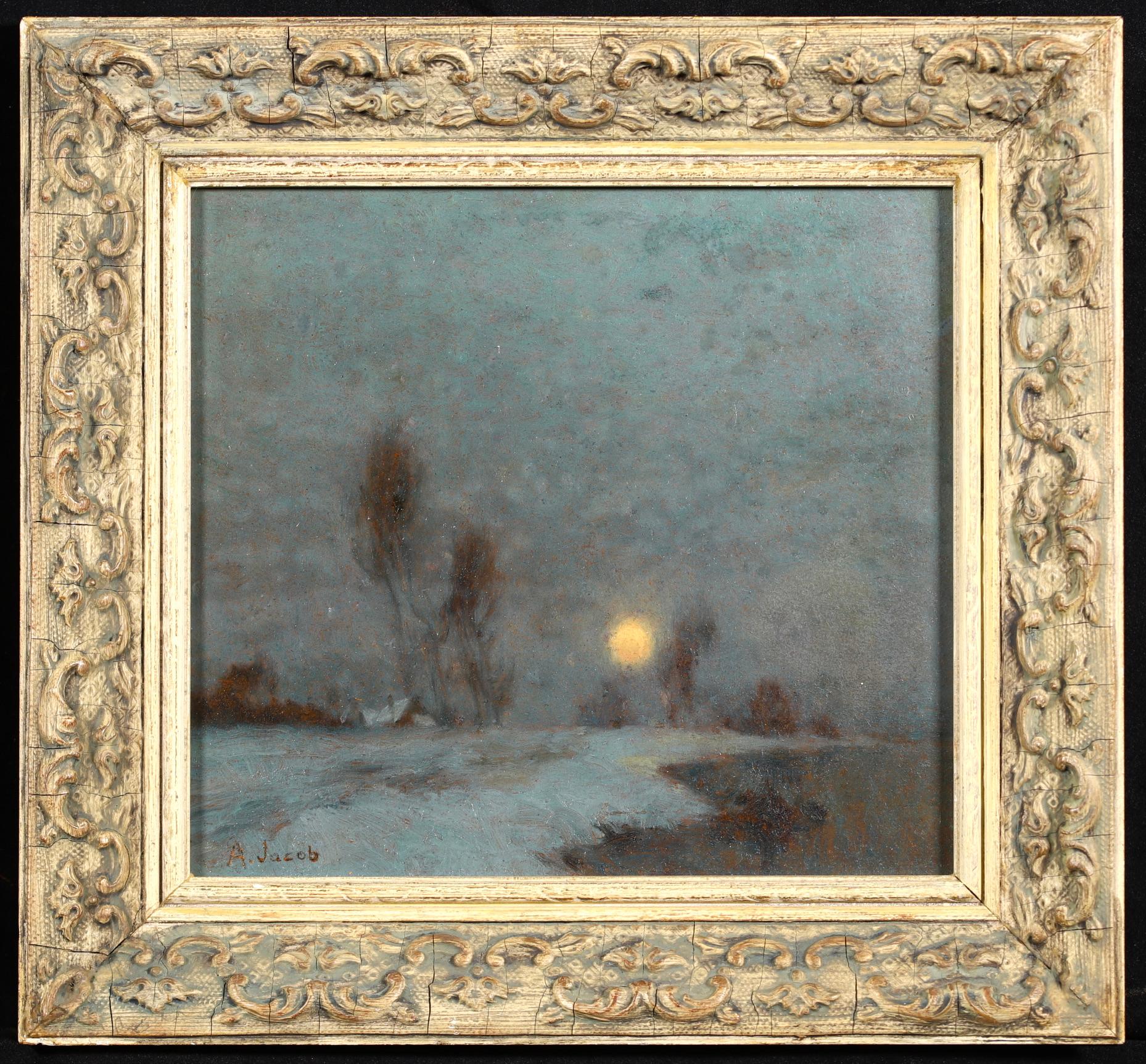 Landscape Painting Alexandre Louis Jacob - Crepescule - Au Bord de la Seine - Paysage impressionniste Huile - Alexandre Jacob