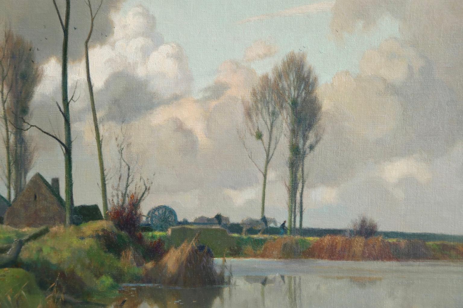 Eclaircie sur le Marais - Environs d'Amiens - Impressionist Landscape  - A Jacob - Beige Figurative Painting by Alexandre Louis Jacob