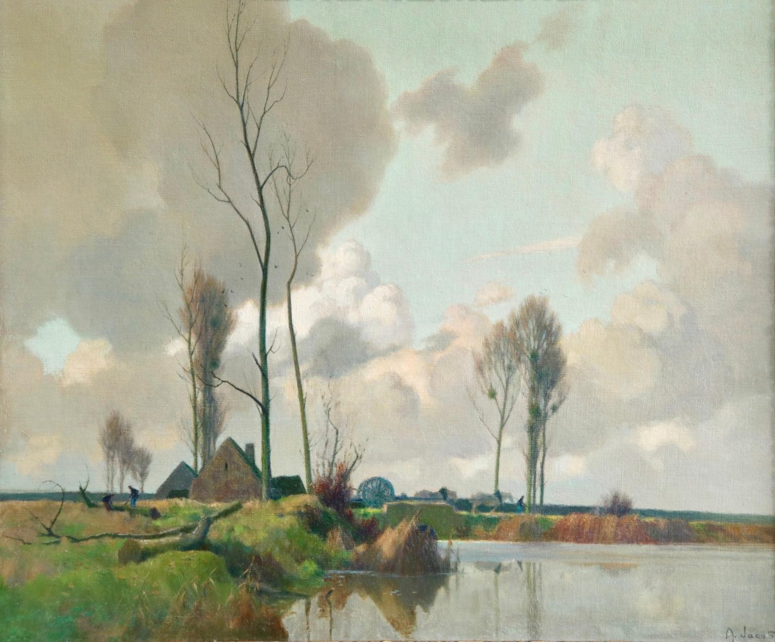Alexandre Louis Jacob Figurative Painting - Eclaircie sur le Marais - Environs d'Amiens - Impressionist Landscape  - A Jacob
