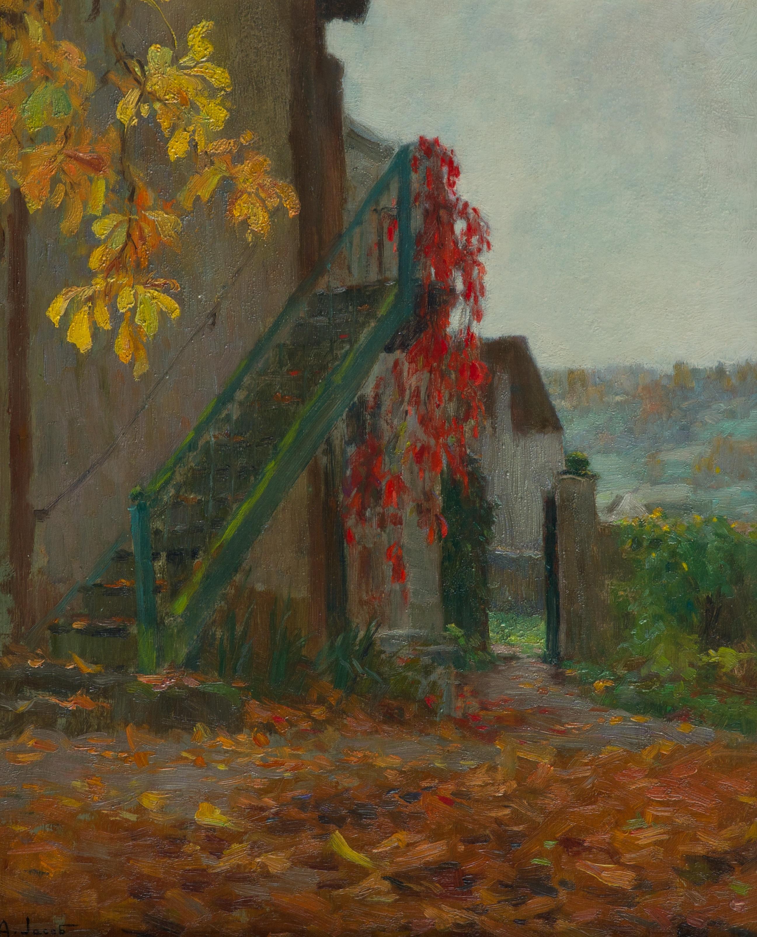 Alexandre Louis Jacob Landscape Painting - Escalier de Jardin a L'automne
