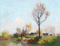 Fishing on the Seine - Impressionist Landscape Oil Painting by Alexandre Jacob