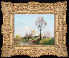 La pêche sur la Seine - Peinture à l'huile impressionniste d'un paysage par Alexandre Jacob
