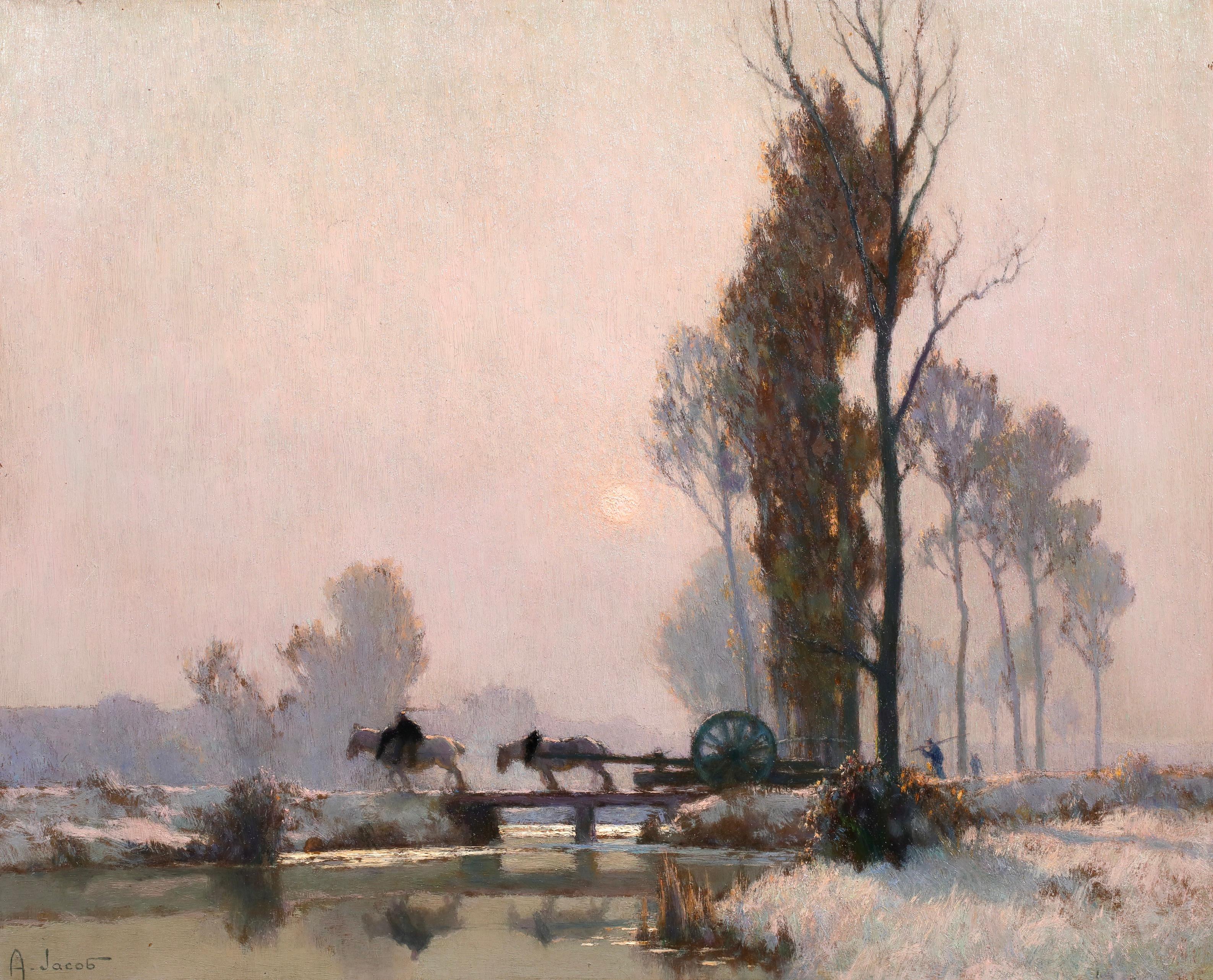 Givre et Soleil - Impressionist Riverscape Oil by Alexandre Jacob - Painting by Alexandre Louis Jacob