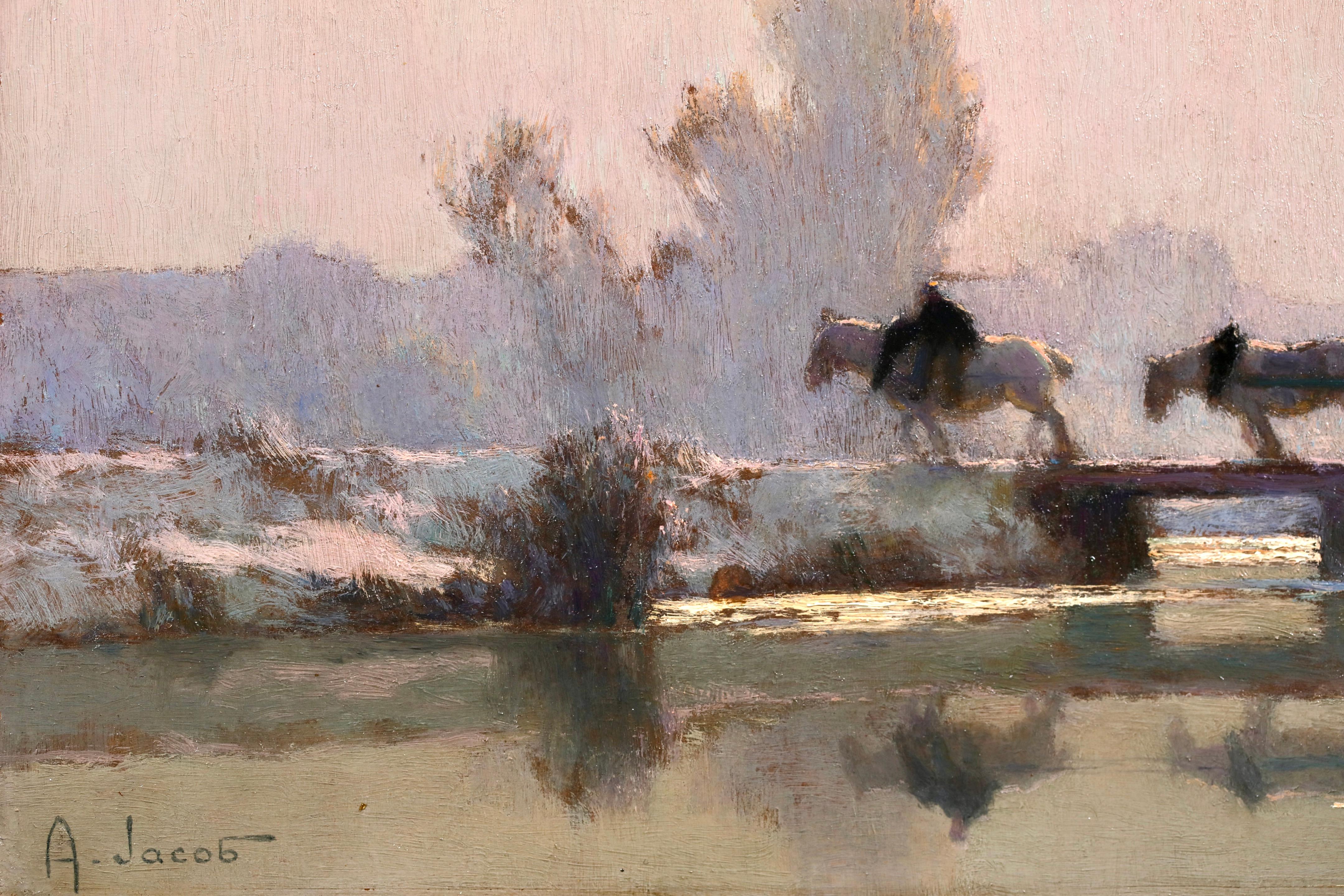 Givre et Soleil - Impressionist Riverscape Oil by Alexandre Jacob 2