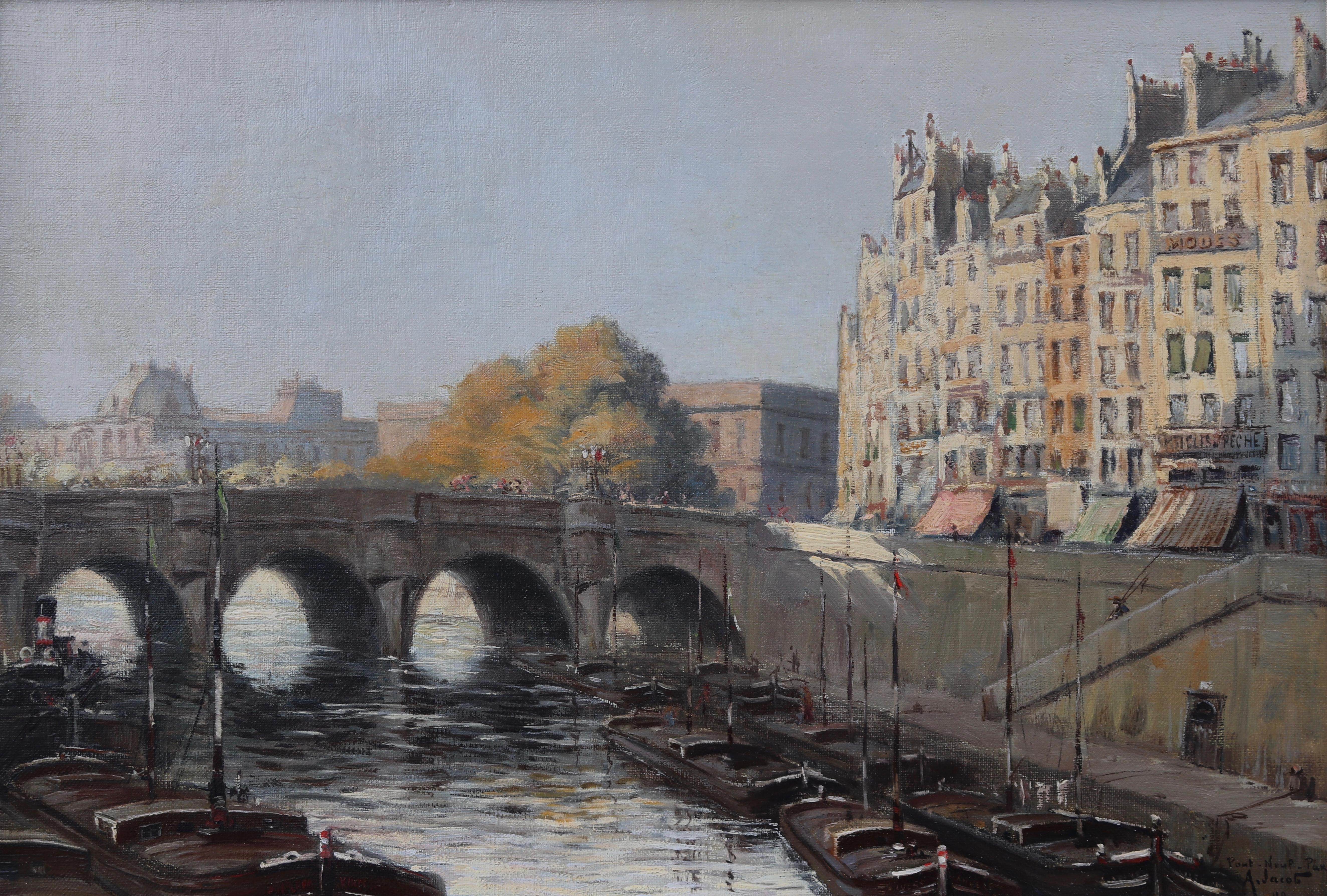Landscape Painting Alexandre Louis Jacob - Le Pont Neuf à Paris