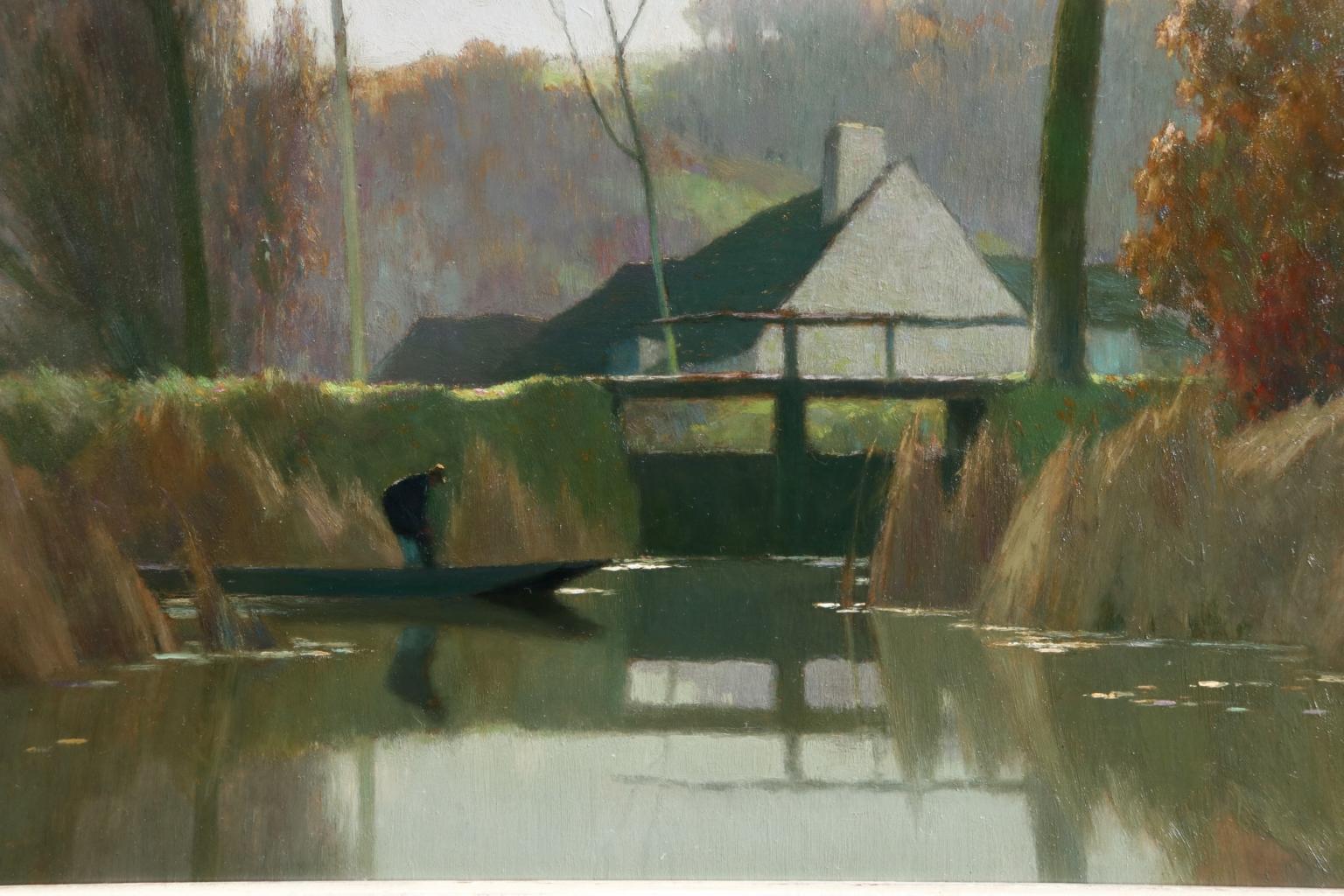 Novembre a la Reserve - Impressionist Oil, River in Landscape by Alexandre Jacob - Beige Figurative Painting by Alexandre Louis Jacob