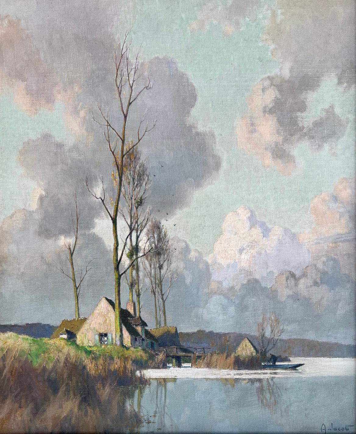 Alexandre Louis Jacob Landscape Painting - Nuages d'Automne au-dessus du Marais