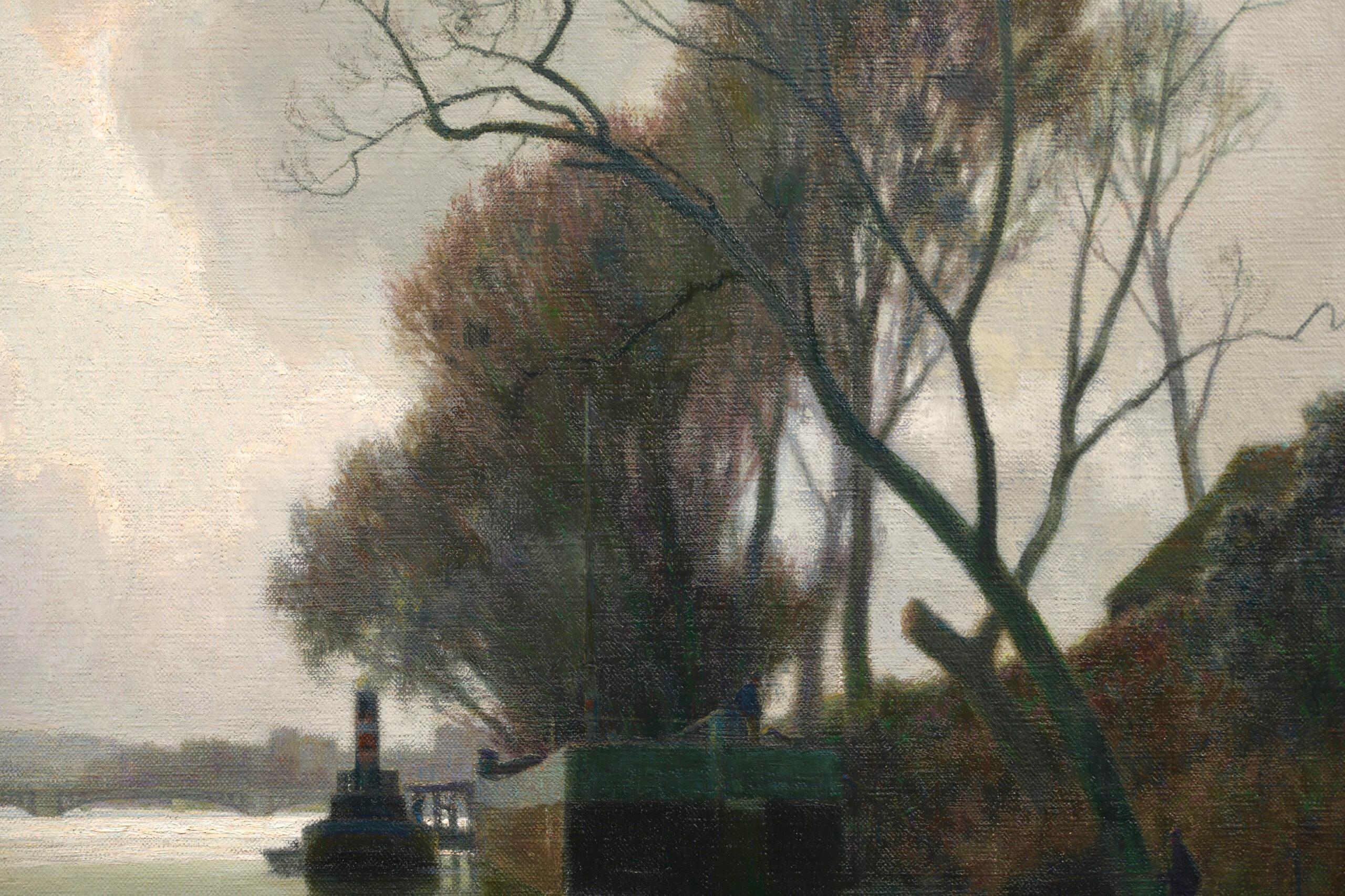 Nuages sur la Seine - Fevrier - Impressionist Riverscape Oil by Alexandre Jacob For Sale 8