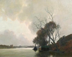 Nuages sur la Seine - Fevrier - Impressionist Riverscape Oil by Alexandre Jacob