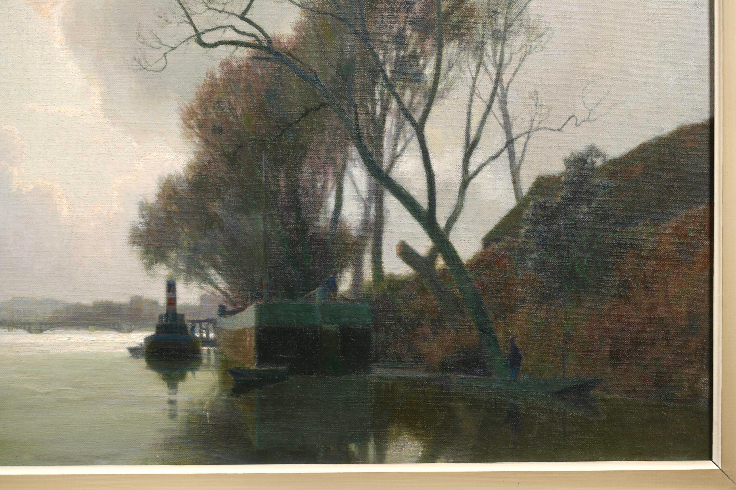 Nuages sur la Seine - Fevrier - Impressionist Riverscape Oil by Alexandre Jacob For Sale 2