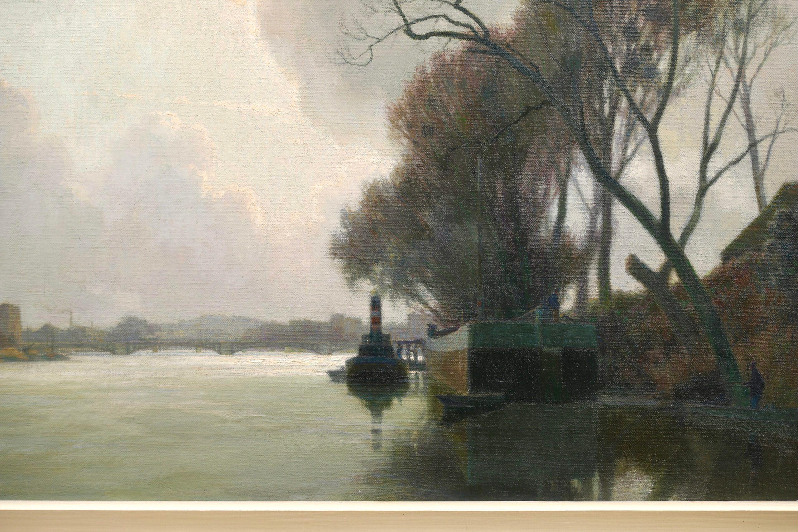 Nuages sur la Seine - Fevrier - Impressionist Riverscape Oil by Alexandre Jacob For Sale 3