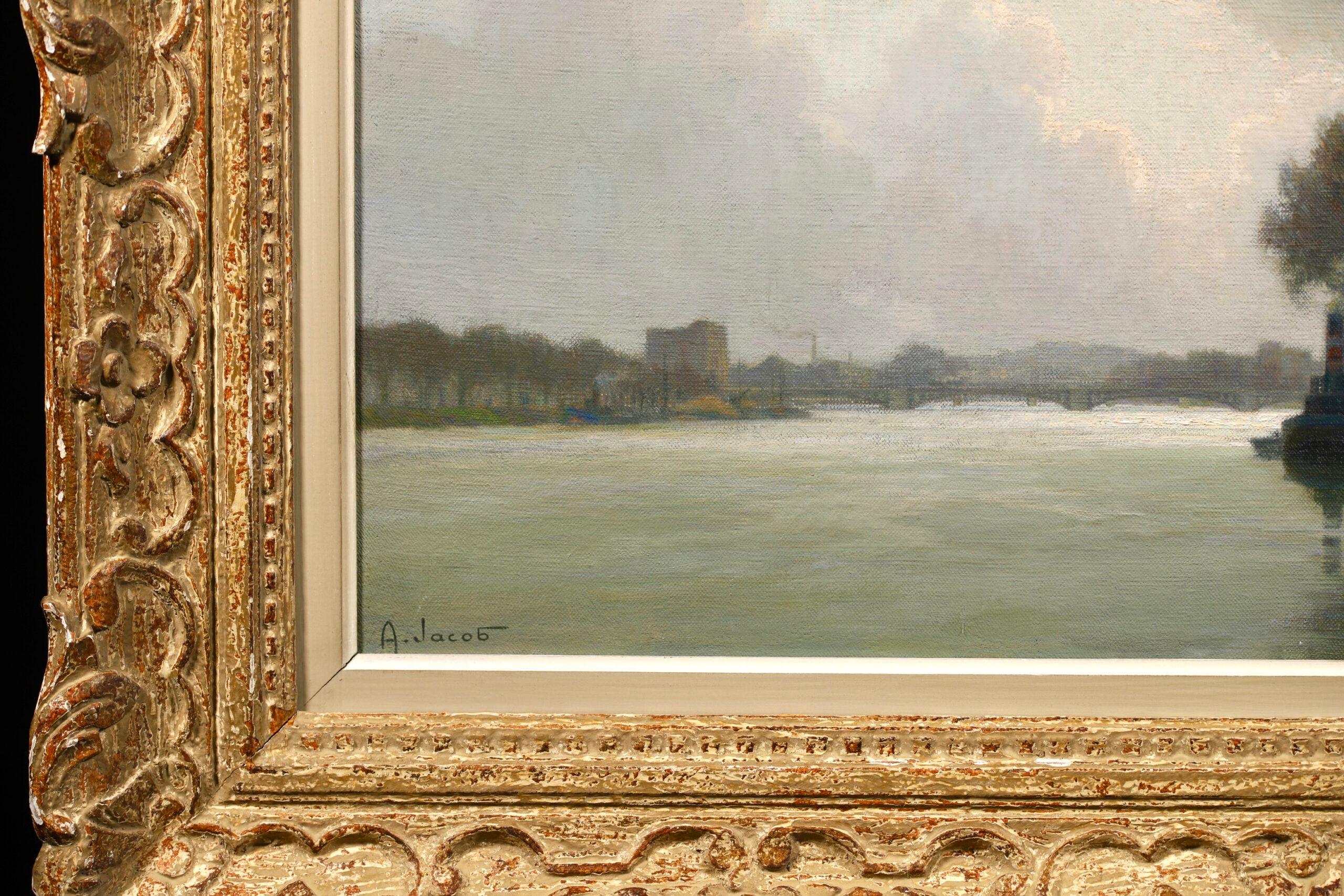 Nuages sur la Seine - Fevrier - Impressionist Riverscape Oil by Alexandre Jacob For Sale 5