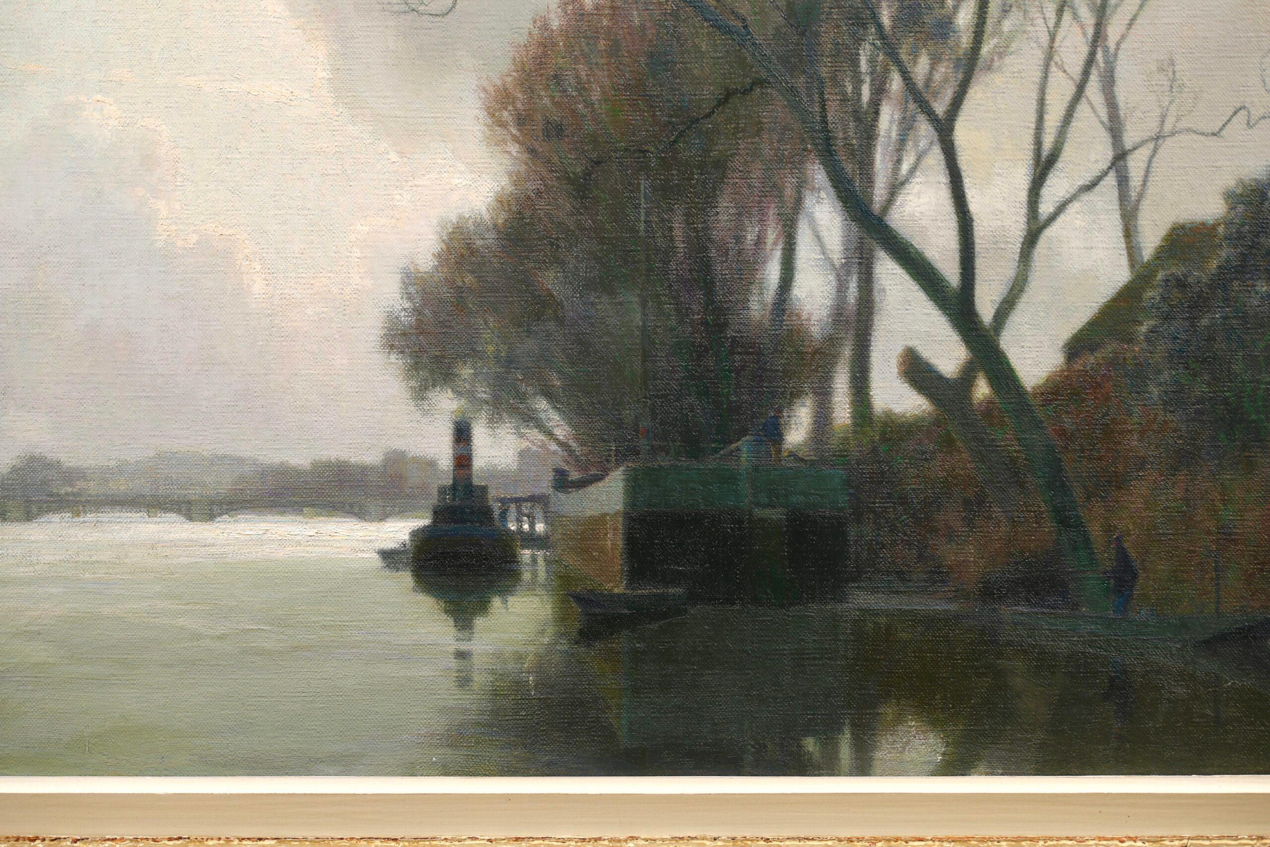 Nuages sur la Seine - Fevrier - Impressionist Riverscape Oil by Alexandre Jacob For Sale 6