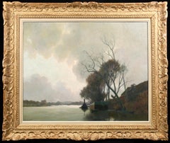 Nuages sur la Seine - Fevrier - Paysage fluvial impressionniste Huile d'Alexandre Jacob