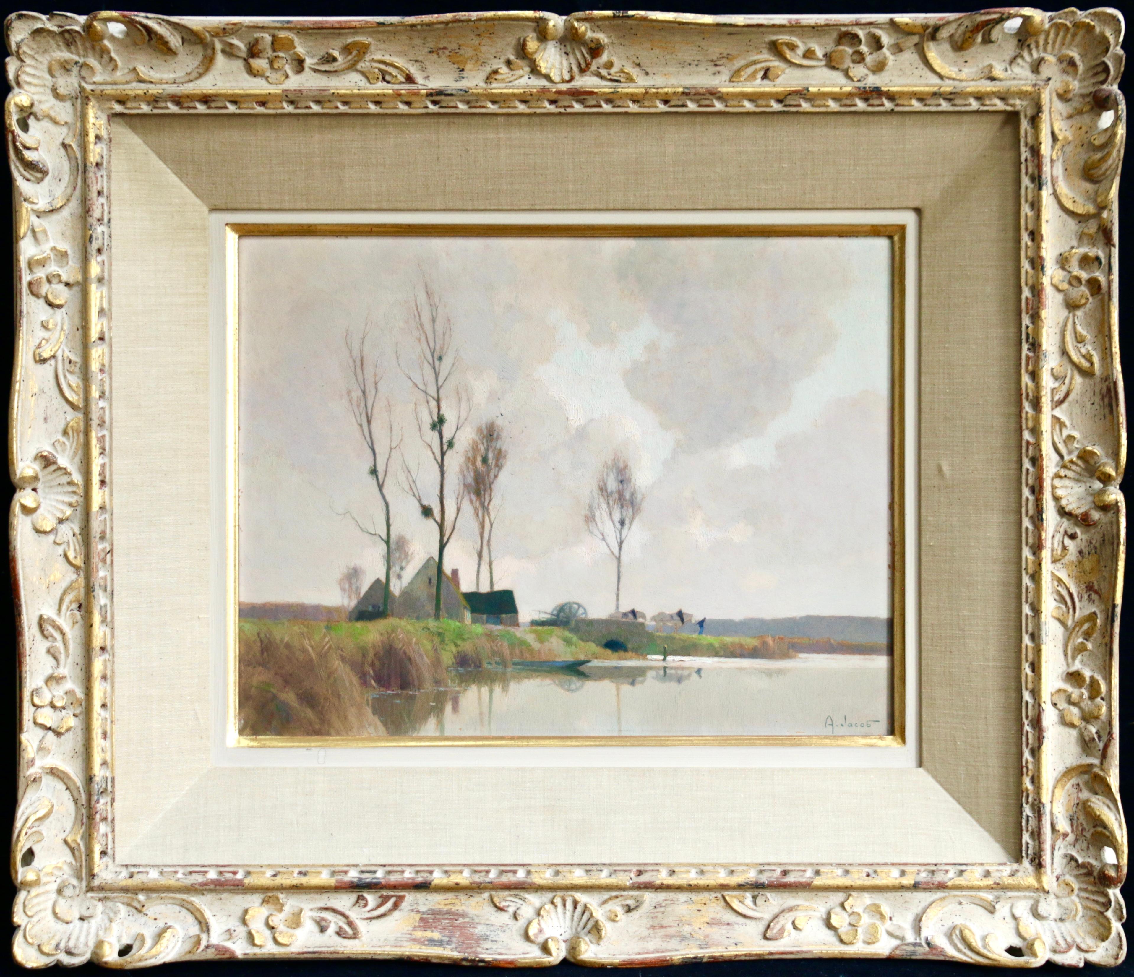 Paysage aux Bords de la Loire - 20th Century Oil, River Landscape by A L Jacob - Painting by Alexandre Louis Jacob