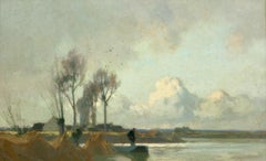 Pecheur dans les Marais - Impressionist Riverscape Oil by Alexandre Jacob