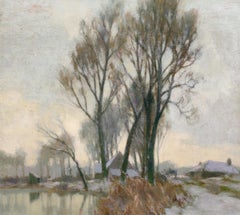 Petite neige pres d'Amiens - Impressionist Riverscape Oil by Alexandre Jacob