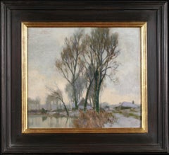 Petite neige pres d'Amiens - Impressionist Riverscape Oil by Alexandre Jacob
