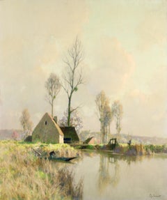 Printemps au Vieux Moulin - Impressionist Riverscape Oil by Alexandre Jacob