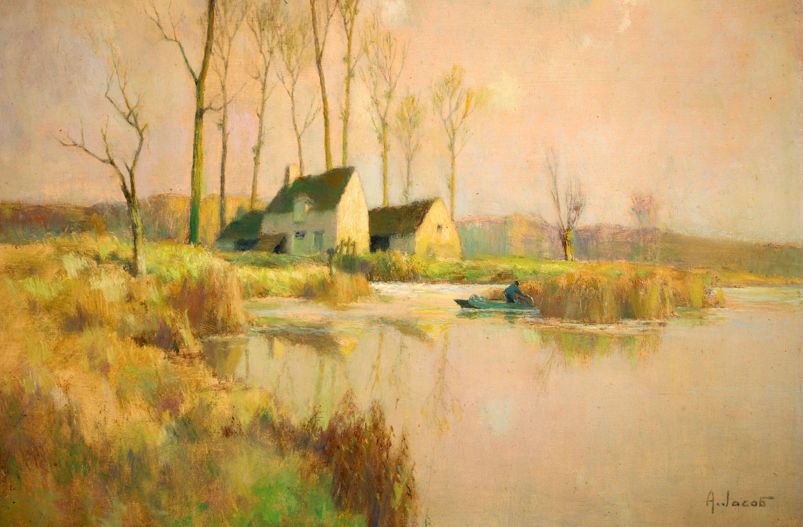 Soleil de Novembre - Impressionist Riverscape Oil by Alexandre Jacob For Sale 1