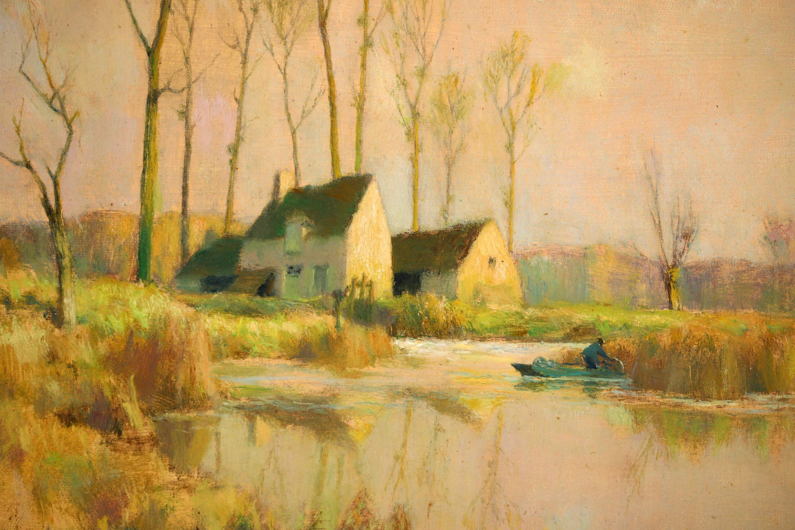 Soleil de Novembre – Impressionistische Flusslandschaft, Öl von Alexandre Jacob im Angebot 1