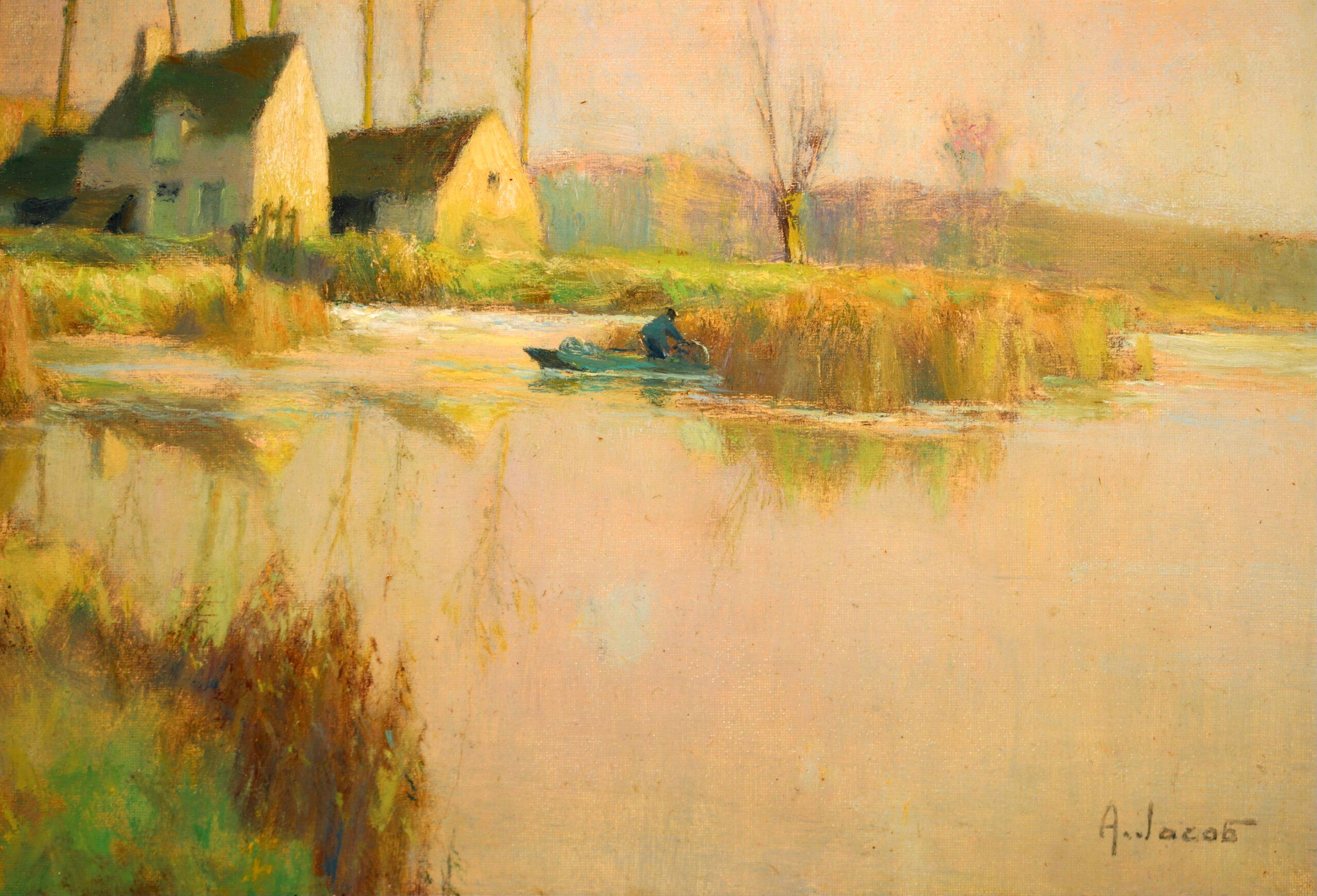 Soleil de Novembre - Impressionist Riverscape Oil by Alexandre Jacob For Sale 5