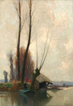 Vieux lavoir sur La Grand Morin - Huile impressionniste sur la rivière - Alexandre Jacob