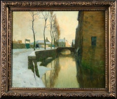 Winter Sunset - Impressionist Oil, River in Snowy Landscape by Alexandre Jacob