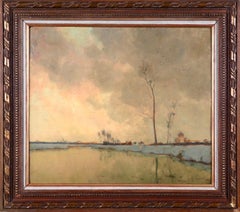 Winter Sunset - Impressionist Oil, River in Snowy Landscape by Alexandre Jacob