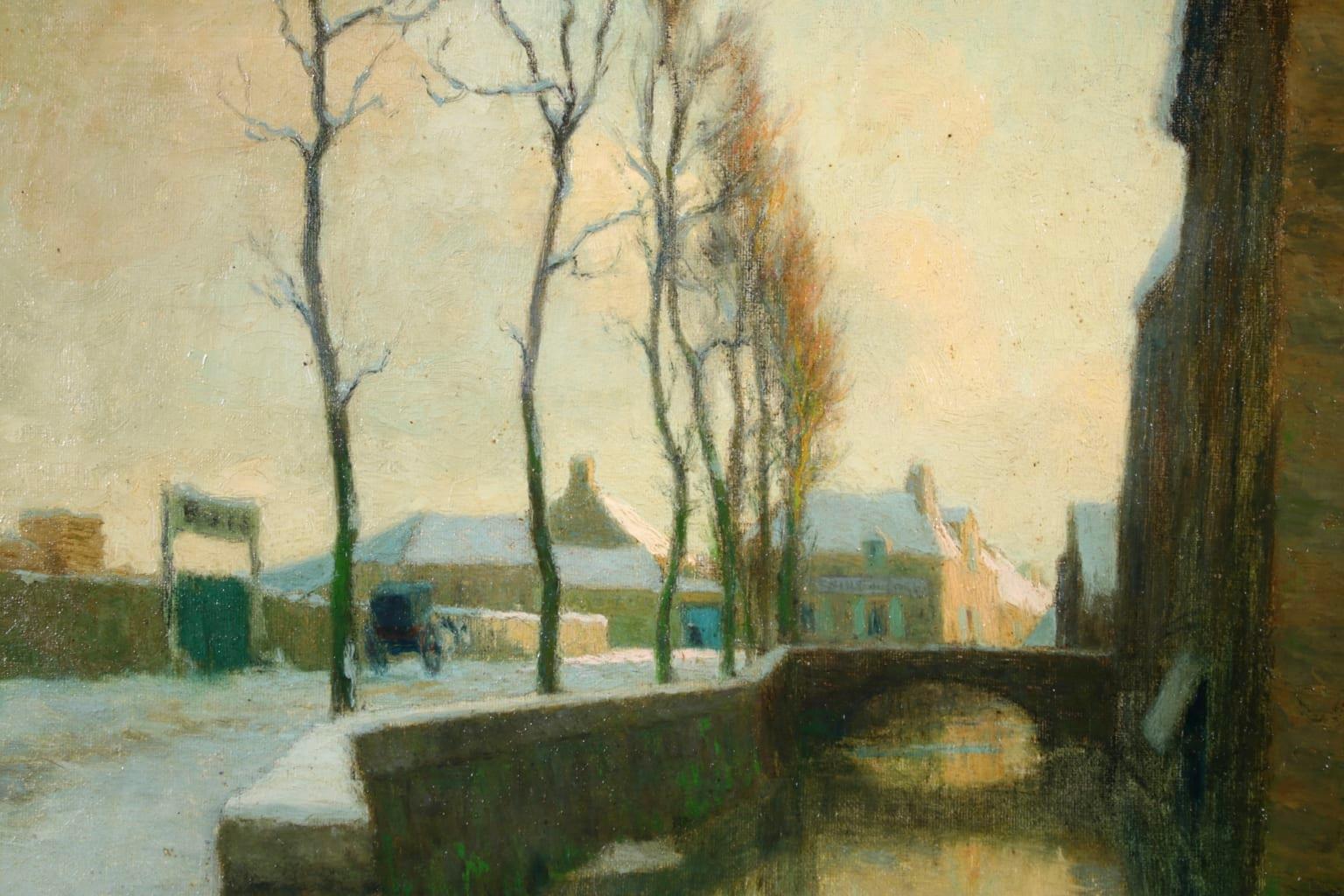 Winter Sunset - Impressionist Oil, River in Snowy Landscape by Alexandre Jacob 2