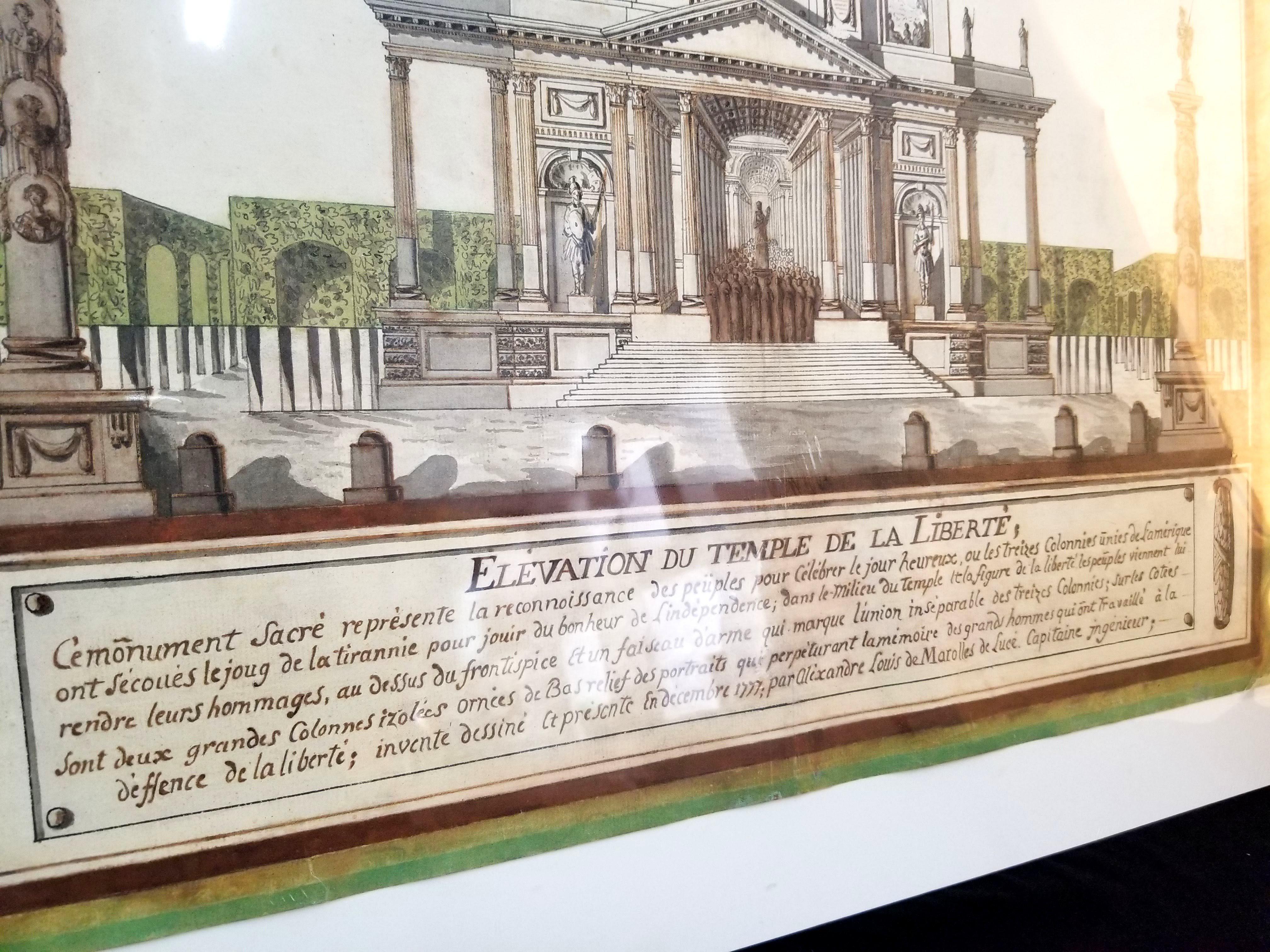 Late 18th Century Alexandre Louis Rendering of Monument Presented to Benjamin Franklin in 1777 For Sale