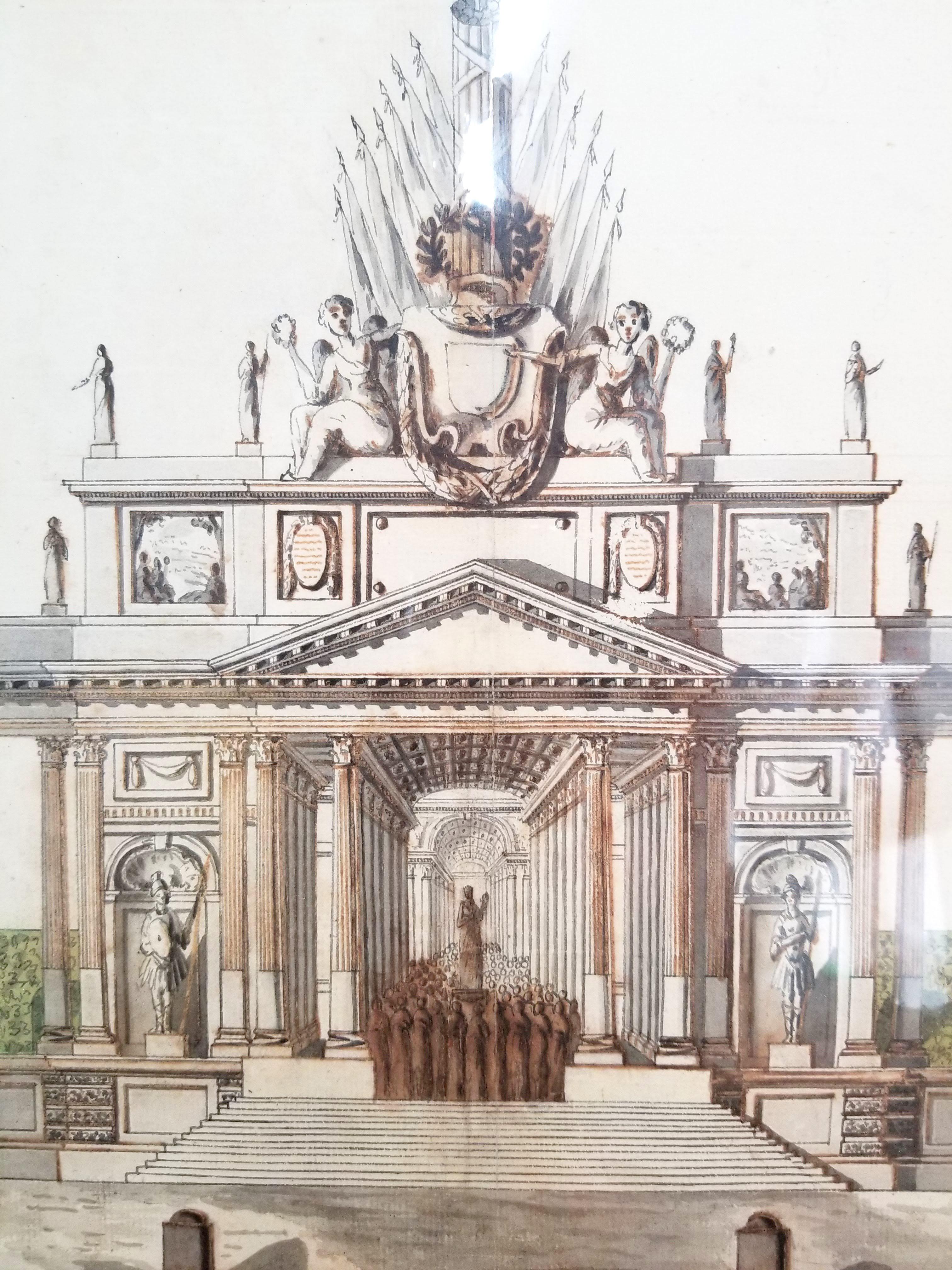 Paper Alexandre Louis Rendering of Monument Presented to Benjamin Franklin in 1777 For Sale