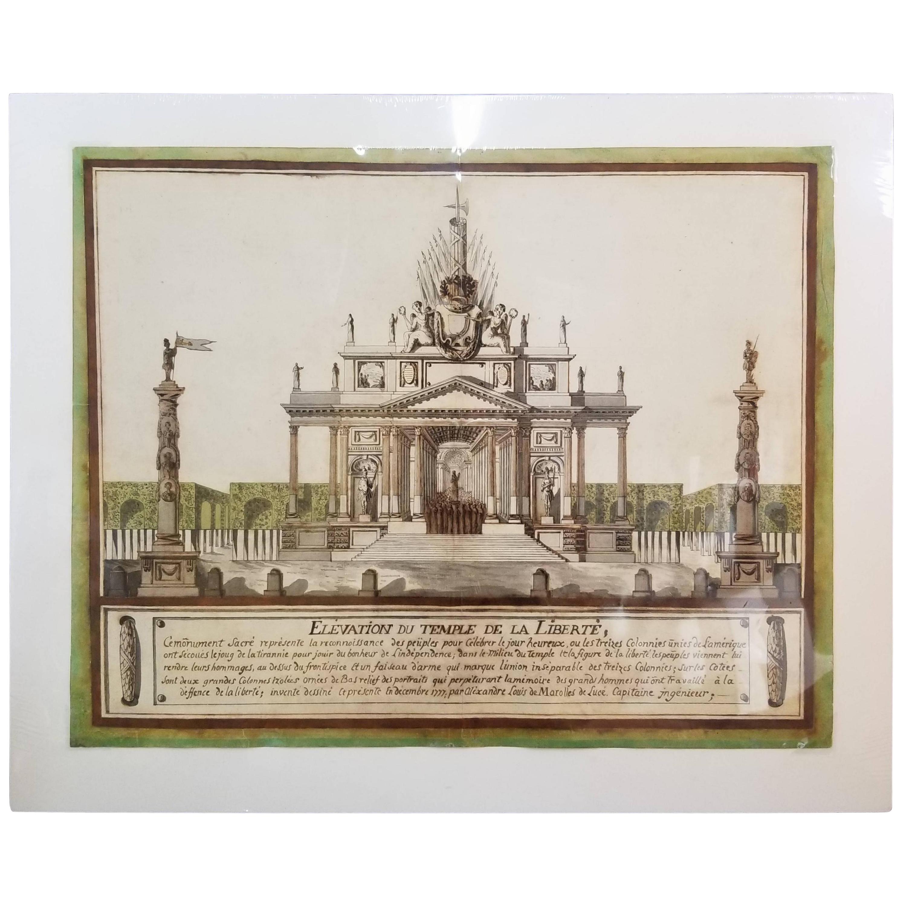 Alexandre Louis Rendering of Monument Presented to Benjamin Franklin in 1777 For Sale