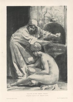 Lithographie originale « Toilette d'une femme turque »