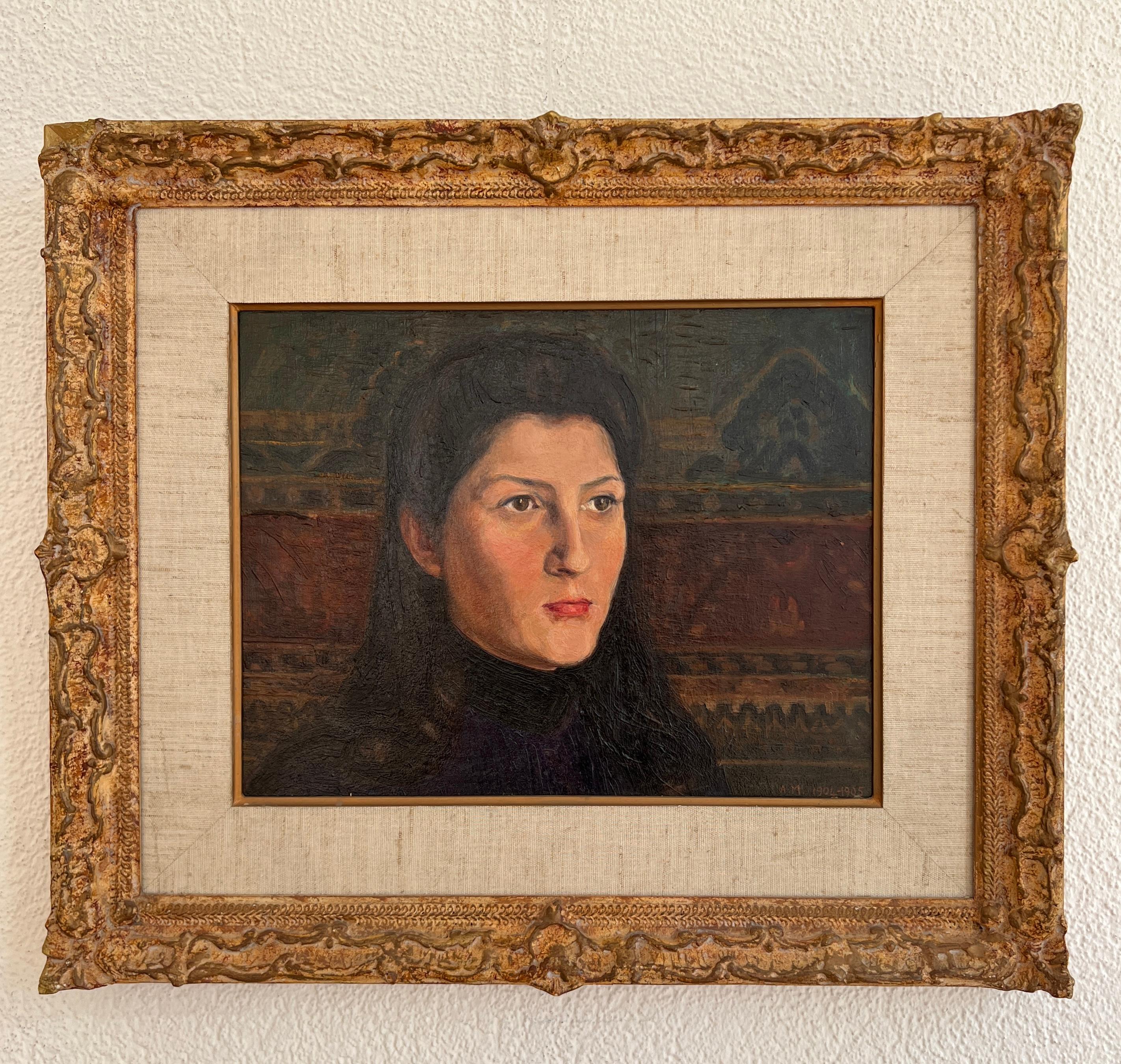 Porträt einer jungen Frau – Painting von Alexandre Mairet