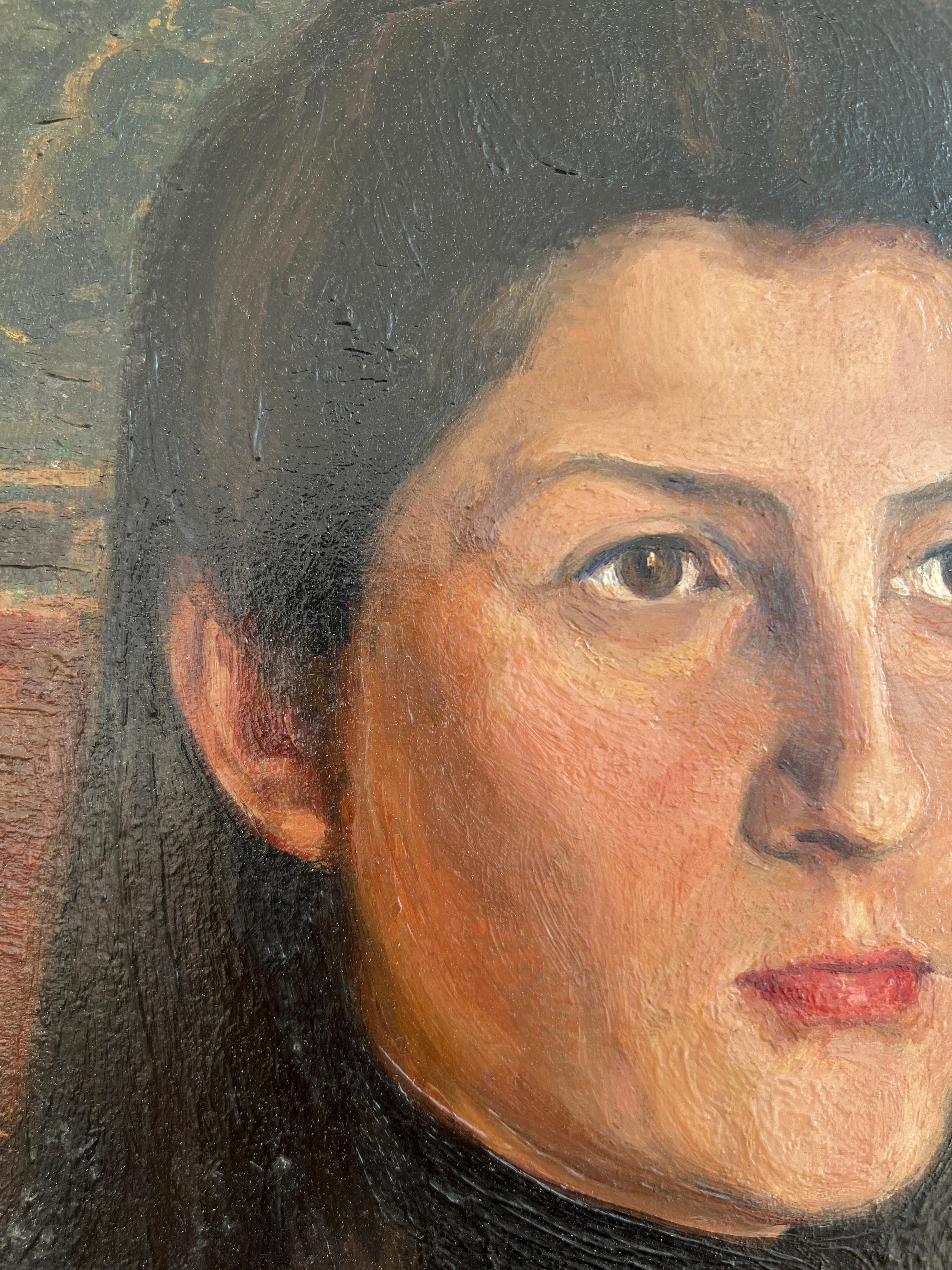 Porträt einer jungen Frau (Schwarz), Portrait Painting, von Alexandre Mairet