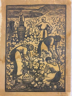 Harvest in Switzerland by Alexandre Mairet - Engraving 26x36 cm