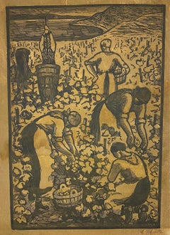 Cosecha en Suiza de Alexandre Mairet - Grabado 26x36 cm