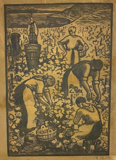 Harvest in Switzerland par Alexandre Mairet - gravure 26x36 cm