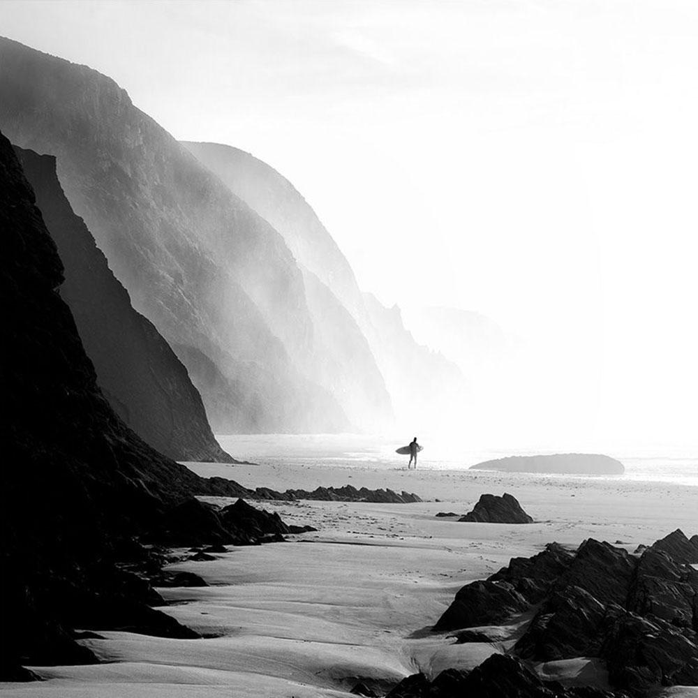 Algarve Surfer, Portugal, Lost in Abstraction (B&W Photography) - Gray Landscape Photograph by Alexandre Manuel