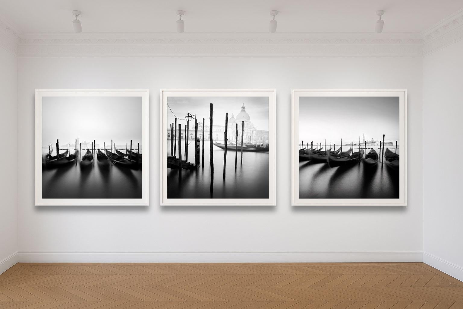 Gondolas II, Venice, Italy (Black and White Landscape Photography) - Gray Black and White Photograph by Alexandre Manuel