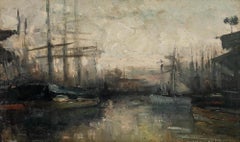 Alexandre Marcette (1853-1929) - Óleo impresionista, «A primera hora de la mañana en el puerto»