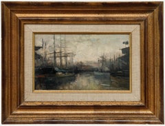 Alexandre Marcette (1853-1929) - Óleo impresionista, «A primera hora de la mañana en el puerto»