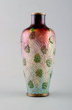 Alexandre Marty for Limoges, France, Art Nouveau Bronze Vase in Enamel Work
