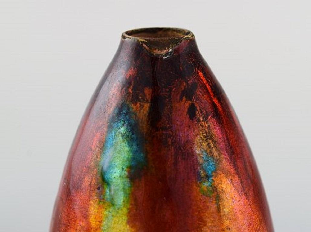 Early 20th Century Alexandre Marty for Limoges, France, Art Nouveau Bronze Vase with Enamel Work